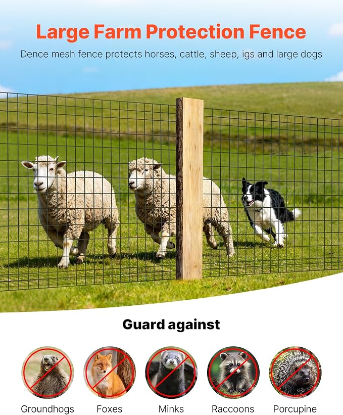VEVOR Hardware Cloth, 48 in x 50 ft, 2 x 4 in Mesh 14 Gauge Galvanized Steel Wire Fencing for Cattle, Hog & Sheep, Heavy Duty Vinyl Coated Fence for Animal Enclosures, Cage Wire, Garden Fences