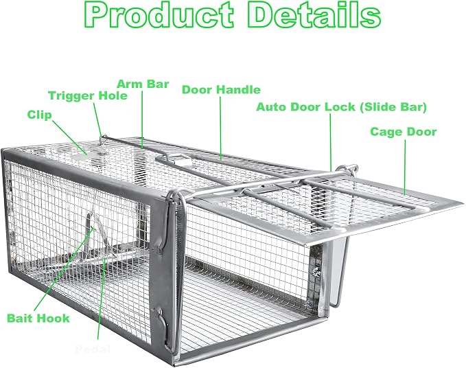 Humane Rat Traps 2-Pack, No Kill Small Animal Cage Trap, Live Mouse Trap Cage Catch and Release, Trampa para Ratones, Chipmunk Rodent Trap that Work for Indoor and Outdoor - 12.3" L x 6.5" W x 5.3" H