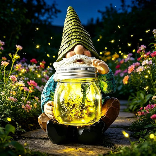 VOOKRY Solar Garden Gnome Statues, Outdoor Gnome with Firefly Solar Lights Waterproof, Birthday Gifts for Mom Women Mother's Day Christmas, Garden Figurines for Yard Decor Patio Porch Lawn Ornaments