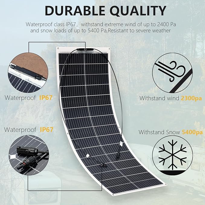 XINPUGUANG Solar Panel 200W 12V Flexible System Kit,2X100W Monocrystalline Fiberglass Module 20A Controller Extension Cable for Off Grid Home,RV,Caravan,Boat and Other Battery Charger（200W