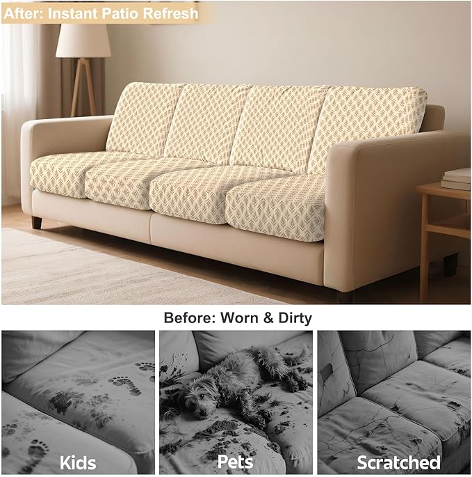 pickyNproud 8Pcs Patio Cushion Covers Stretch Outdoor Couch Cushions Slipcovers Replacement Washable Furniture Protector with Elastic Bottom Sofa Chair Seat Cover, Brown Leaf