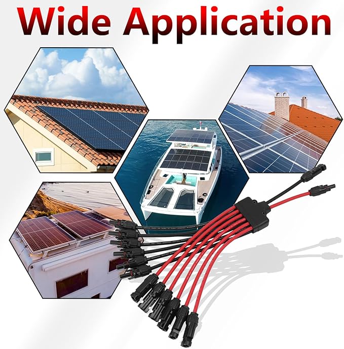 Solar Parallel Connectors for 6 Solar Panels, Tool-Free Solar Panel Connectors Cable 2 to 12 Y Branch Parallel Adapter, IP68 Waterproof Wires Splitter 10AWG for Solar Cable Extension(FMMMMMM/MFFFFFF)