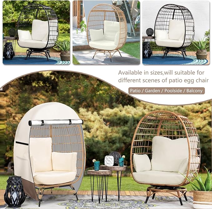 okcool Outdoor Egg Chair Cover,Waterproof Egg Chair Cover with Zipper for Wicker Patio Basket Chair(Beige & Brown,Fits 43" L *25" W*55.1" H Egg Chair)