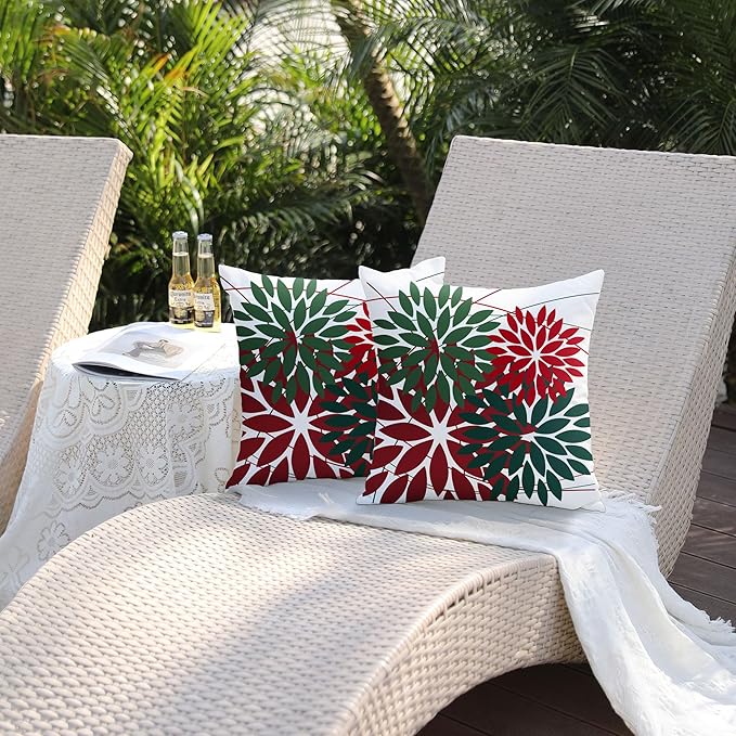 DFXSZ Outdoor Pillow Covers 16x16 Inch Set of 2 Red Green Flower Decorative Waterproof Summer Outdoor Pillow Covers Valentines Pillow Covers for Patio Funiture Garden Couch 168P16