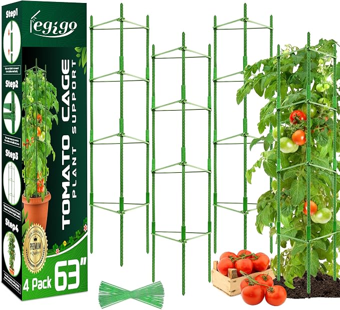 Legigo 4-Pack Tomato Cage for Garden Plant Support- Up to 63inch Garden Stakes Tomato Cage, Tomato Trellis for Potted Plants, Tomato Cages Plant Stakes for Climbing Vegetables Plants Flowers