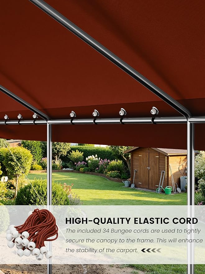 12 x 20 Ft Carport Replacement Cover, Heavy Duty Outdoor Car Tarp Canopy, Waterproof & UV Protected Tear Oxford Tarp with Ball Bungees (Frame is Not Included)