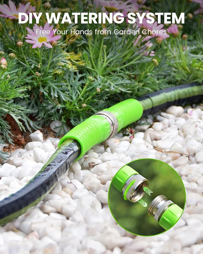 RAINPOINT 25FT Flat Soaker Hose, Flexible & Heavy-Duty Drip Hose with Anodized Aluminum Fittings, 80% Water-Saving Double Layer Gardening Irrigation Hose, Green