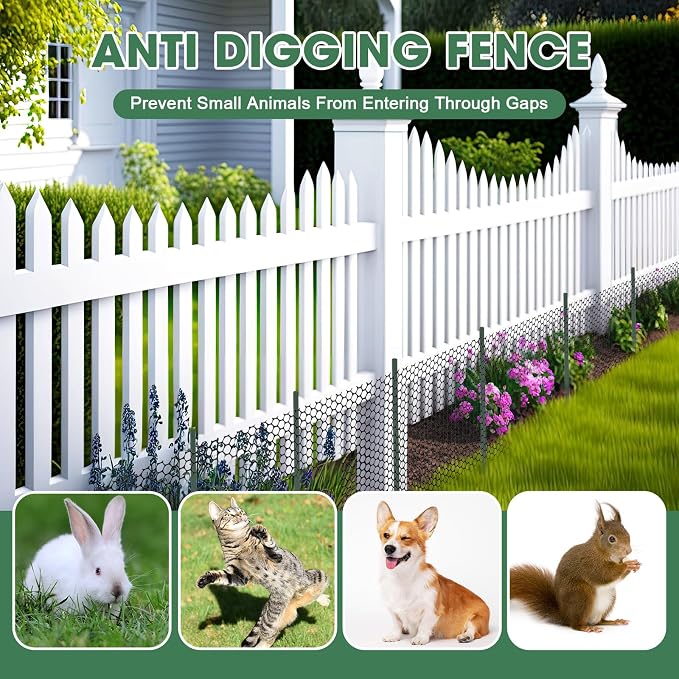 Marsui Animal Barrier Fence 12in x 66ft No Dig Garden Fence Mesh Fencing with Steel Stake Movable Portable Temporary for Poultry Dogs Rabbits Chicken Snake Barrier Garden Backyard Outdoor