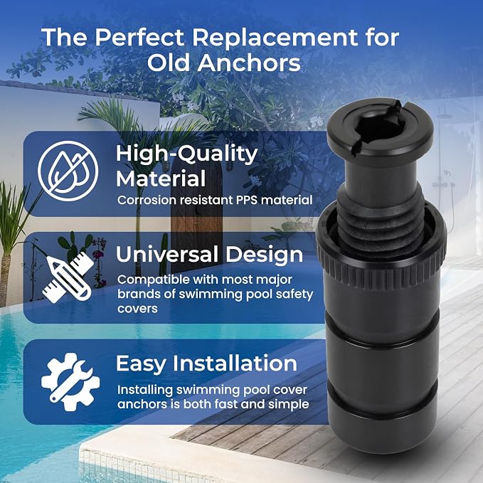 【Pool Safety Cover Anchors】 24-Pack High Capacity Set for Inground Pool Covers, Upgraded PPS Plastic Anchors Resist Wind Lift, Corrosion Proof, Easy No-Tool Twist-in for Concrete Pavers