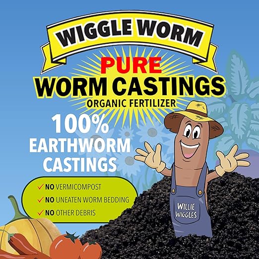 Wiggle Worm 100% Pure Organic Mineral-Dense Worm Castings Fertilizer, 15lbs, Pack of 4 - Improves Soil Fertility and Aeration for Growing Better Houseplants, Vegetables, and More