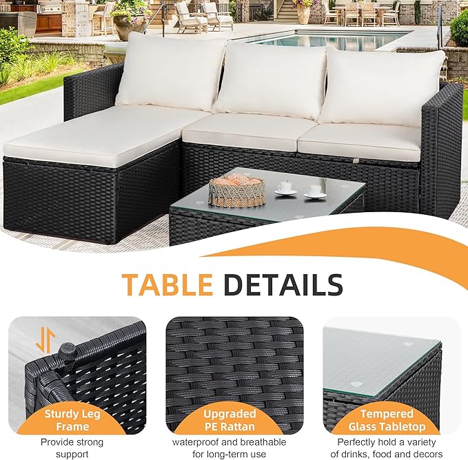Shintenchi 4 Pieces Patio Furniture Sets, Outdoor Sofa Patio Sectional Sets All Weather, Wicker Rattan Seating Sofa Couch withwith Cushions & Coffee Table for Yard, Garden, Porch, Poolside (Beige)