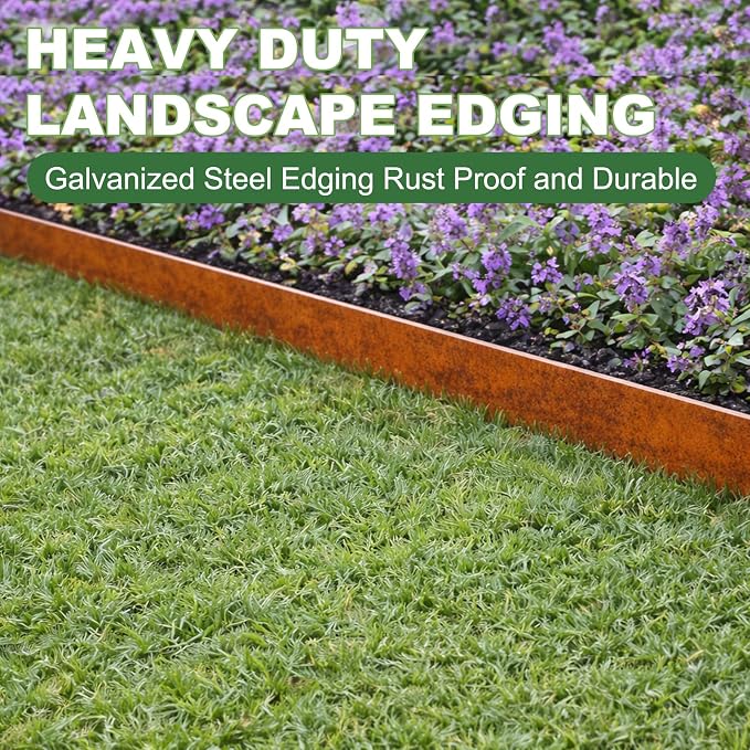 Metal Landscape Edging Border 6 Packs 42'' L x 4.5'' H, Pre-Rusted Steel Garden Edging Border with 6 Stakes, Hammer-in Lawn Edging for Landscaping, Flower Bed, Yard, Pathway, Tree Ring (21ft Total)
