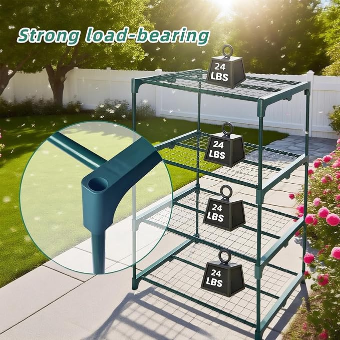 2 Pack Plant Stand Indoor Plant Shelf Outdoor,4 Tier Metal Greenhouse Shelves for Multiple Plant Pot Holder, Waterproof Greenhouse Shelving for Living Room Patio Home Decor for Gardening