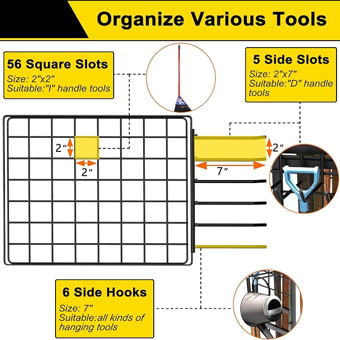 GIOTORENT 5 Tier Garden Tool Organizer, Metal Yard Tools Storage Rack, Garage Storage and Organization, Heavy Duty Garden Tool Organizer for Garage, Yard, Patio, Shed, Indoors and Outdoors, Black