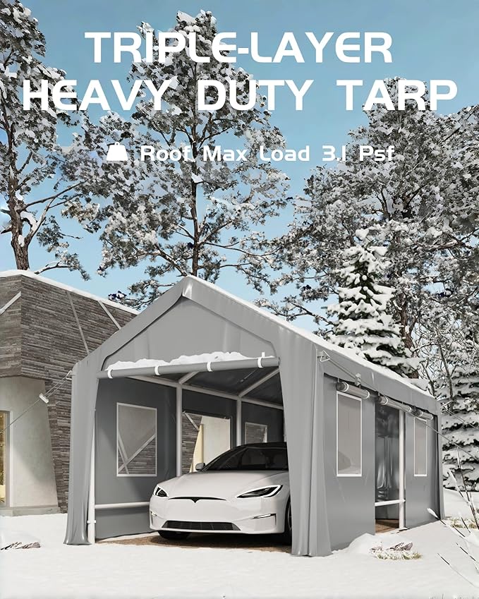 13x20 FT Carport Replacement Canopy Cover,Heavy-Duty Carport, Portable Garage 220g PE Tarp, Waterproof & UV Protected Outdoor Shelter for Car, Boat, Truck, Motorcycle(Cover ONLY, Frame NOT Included)