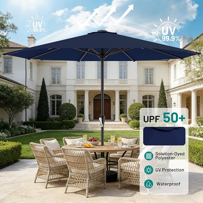 AreShark 12 FT Patio Umbrella for Outdoor, Outdoor Table Umbrella with Push Button Tilt and Crank, Outdoor Patio Umbrellas with 8 Sturdy Ribs, Patio Umbrellas for Market, Garden, Pool (Navy)