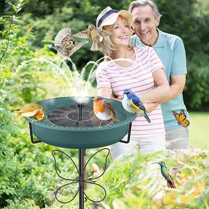 Bird Bath for Outside, Garden Freestanding Birdbath & Birdfeeder with Removable Bowl, Bird Baths Feeder for Outdoors Garden Patio Yard Lawn Decor, 5-Pronged Base & Easy to Clean(Green)