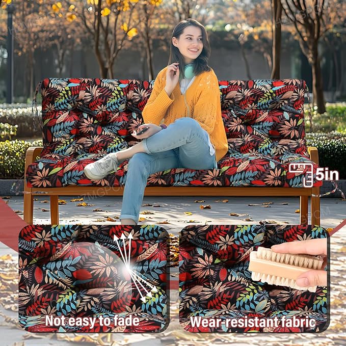 Premium 5" Thick Waterproof Outdoor Swing Cushions Sturdy Durable 2-3 Seat Replacement Porch Swing Cushions with Backrest&Ties Bench Cushion for Outdoor Furniture Backyard Patio (Flower01)