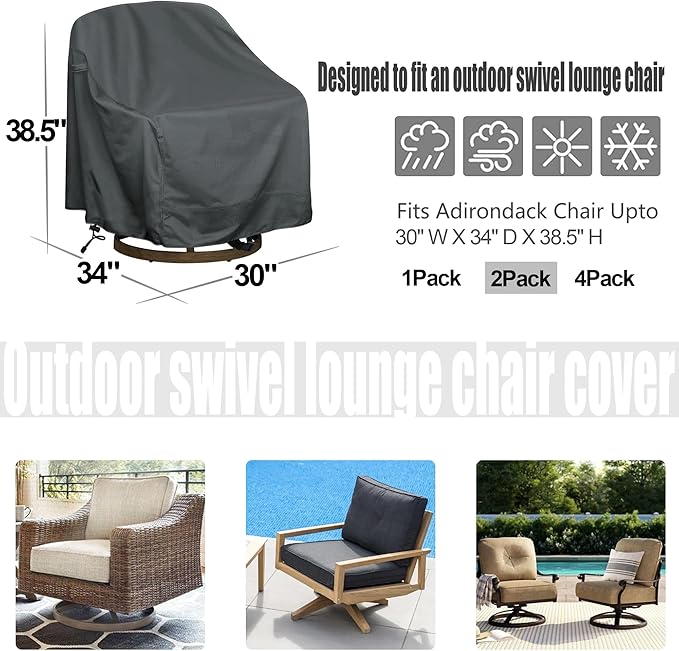 Outdoor Swivel Lounge Chair Cover 2 Pack,Waterproof Heavy Duty Outdoor Chair Covers, (30" W X 34" D X 38.5" H) Patio Furniture Cover for Swivel Patio Lounge Chair