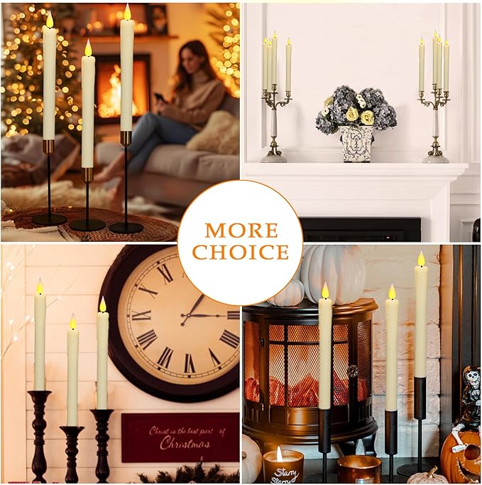 KSWING Upgraded Real Wax LED Flameless Taper Candles with Remote, 2 PCS Ivory Dripping Candlesticks Battery Operated 3D Flickering - 9.6" Long Realistic Fake Candle Sticks for Home/Wedding/Xmas Decor