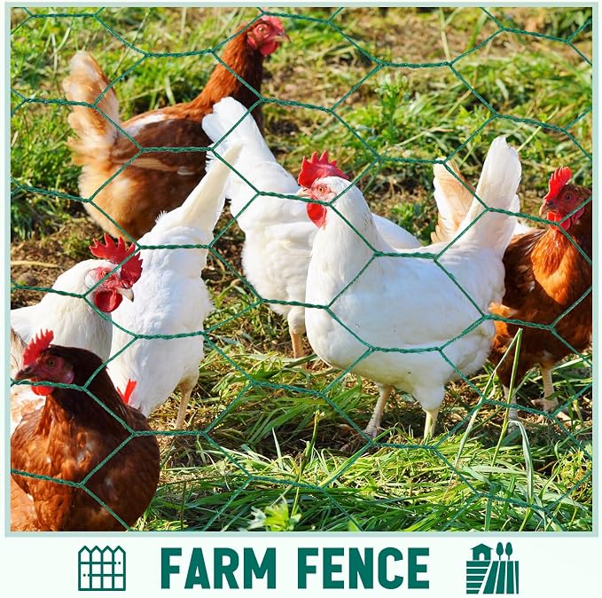 GlikCeil 48 in X 200 ft Chicken Wire Fencing Metal Floral Chicken Wire Mesh for Crafts Poultry Garden, 1 Inch Hexagonal Galvanized Hardware Cloth Netting for Poultry Coop Barrier Rabbit Cage(Green)