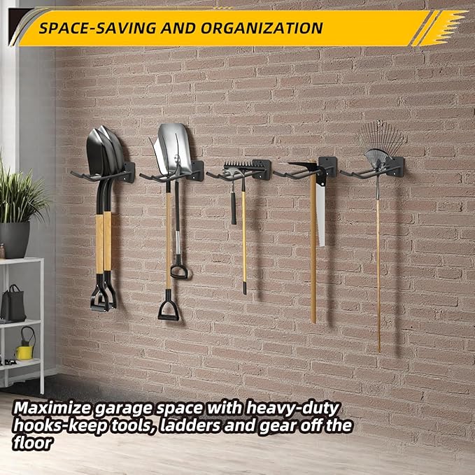 Garage Storage Hooks Heavy Duty Steel Tool Organizer Wall Mount Hangers Hooks Racks for Ropes Hoses and Garden Yard Tools Organization Holder Bulk Items Hanging Tool 9 Inch (2 PACK)