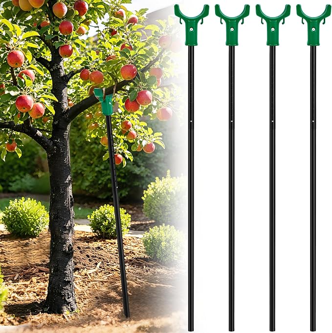 Adjustable Tree Support Pole with Crutch, Heavy Duty Fruit Tree Branch Support to Prevent Breakage, Adjustable 34–74” (4 Pack)