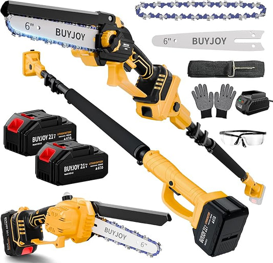 2-in-1 Electric Pole Saws for Tree Trimming, 6 Inch Mini Chainsaw Cordless with Extension Pole, 2 x 4000mAh Batteries,Battery Powered Pole Chain Saw, Tree Trimmer Limb Branch Cutter Pruner