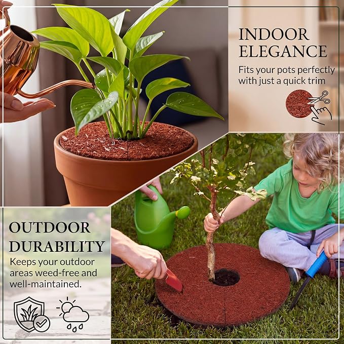 Peryiter 8 Pcs Double Side Rubber Mulch Tree Ring, Heavy Duty Rubber Mulch Mat, Tree Root Protector Mat Reversible Round Root Ring Weed Barrier for Prevent Animal Dig (Red)