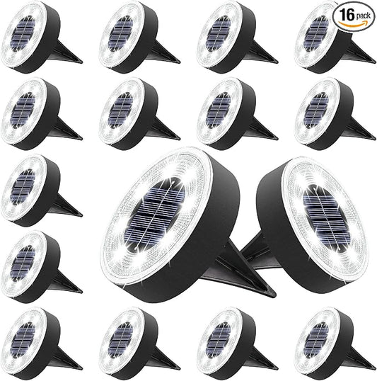Joomer Solar Ground Lights Outdoor Waterproof, 16 Pack 8 LED, White | Solar Powered Garden Lights Disc Landscape Lighting Outdoor for Patio Pathway Lawn Yard Driveway Walkway outside
