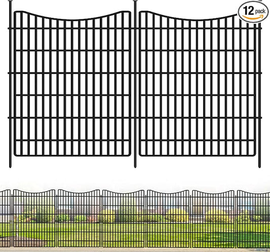 12 Panels Garden Fence Animal Barrier, 33 in(H) X 26 ft(L) Dog Fence Outdoor for Yard, Tall Metal Fencing with Ground Stakes, Temporary Fencing for Dog, Rabbits, and Patio Border