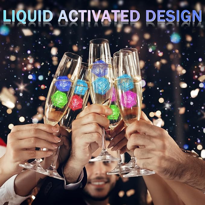 80 Pack Light Up Ice Cubes for Drinks, Liquid Activated LED Ice Cubes with 5 Straws, Reusable, Food-Grade Multi-Color Glowing Ice Cubes for Bars, Clubs, Wedding, Bath Decorations