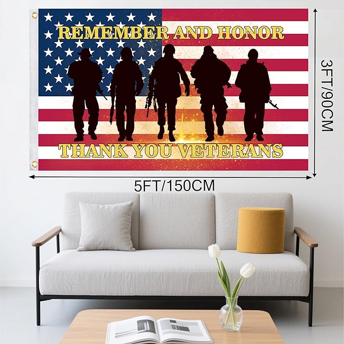Veteran Flag 3x5 Ft - Double Sided Patriotic American Flag with Brass Grommets, Veterans Day Memorial Day 4th of July Outdoor Yard Garden Decorations for Outside