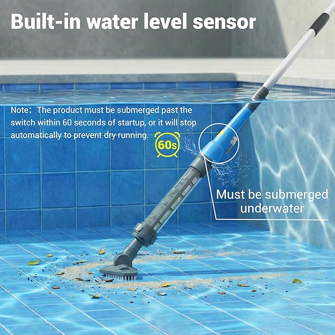 Cordless Spa Hot Tub Vacuum - Handheld Pool Vacuum for Above Ground Pool, Lightweight Stick Pool Cleaner with 2 Brush Heads, Ideal for Cleaning Debris and Sand (Blue)
