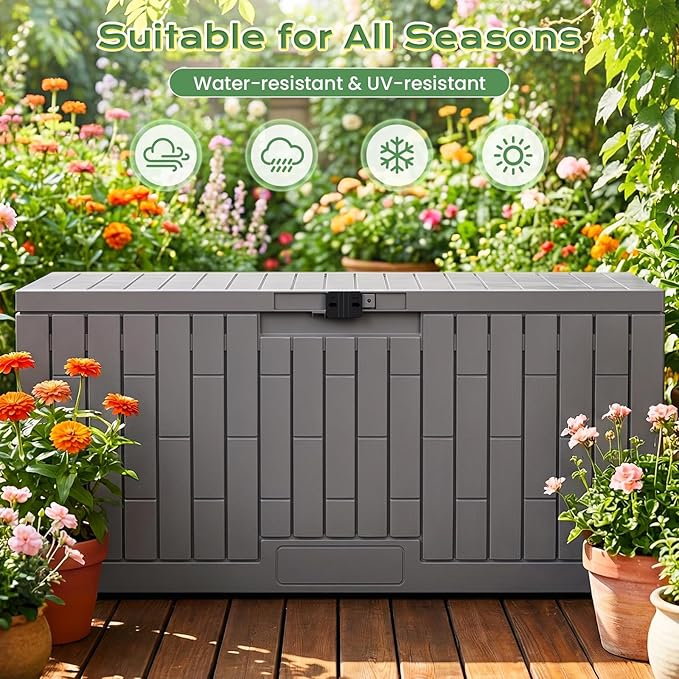 Jocoevol Deck Box 120 Gal, UV Resistant & Waterproof Outdoor Storage Box with Lock, Easy Assemble Storage Bins Container for Pool Patio Garden