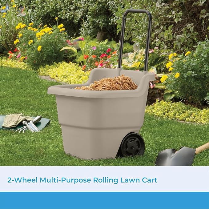 Suncast 2-Pack Multipurpose Rolling Lawn and Garden Utility Cart, 15 Gallon, Taupe - Outdoor Storage Carts with Wheels - Gardening Accessories, Tools, and Equipment