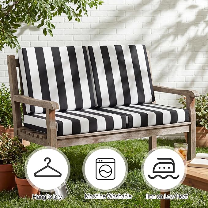Newwiee 12 Pcs Patio Stretch Outdoor Cushion Covers Sofa Couch Cover Replacement Couch Slipcover Sofa Seat Chair Porch Patio Furniture Protector, Flexibility Washable (Black White,Stripes)