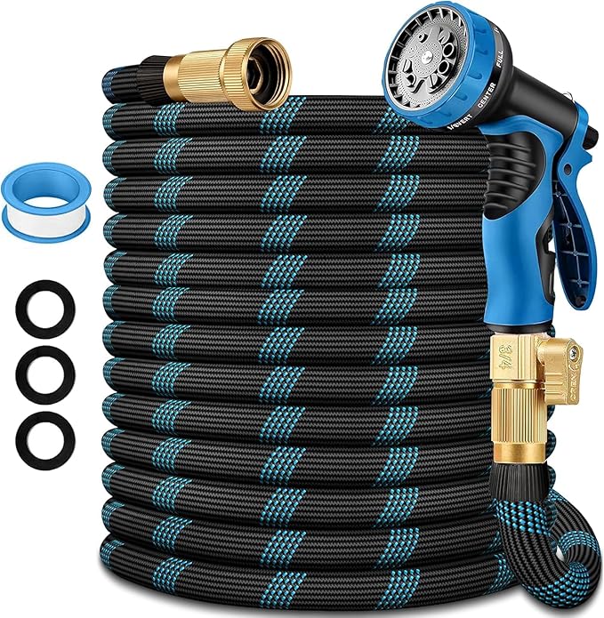 100 ft Garden Hose - 2026 New Upgraded Flexible Water Hose - Ultra Lightweight Kink-free Car Washing Pipe with 10 Function Sprayer and 3/4" Solid Brass Fittings - Durable,Leak proof Garden Hoses