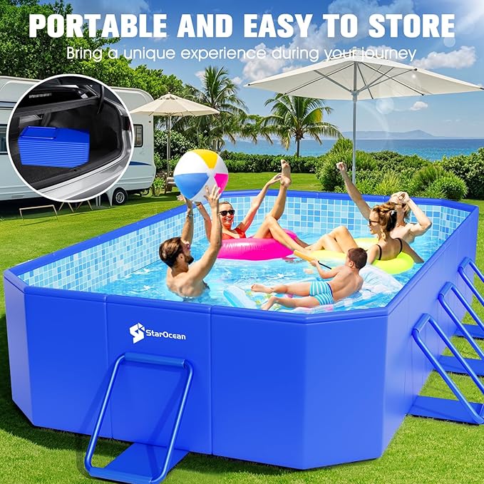 StarOcean 2026 Foldable Pool, Large Non-Inflatable Swimming Pool for Kids,Adult Collapsible Pools Hard Plastic Shell, Oversized Thickened,Portable Folding Kids Pools for Backyard 90"x50"x20"-Blue
