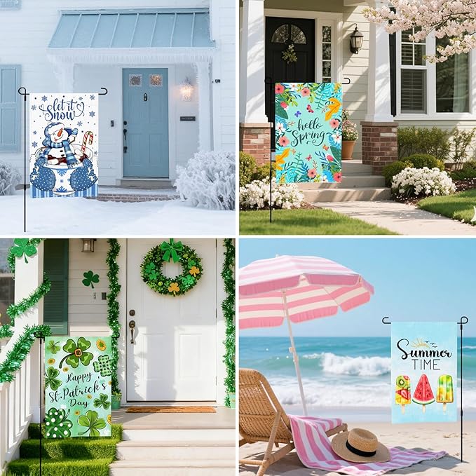 Seasonal Garden Flags Set of 12, Double Sided 12 x 18 Inch, Easter Garden Flags for Outside, Christmas Halloween Small Yard Flags for Outside, Seasonal Decorative Flags for Outdoor Festival