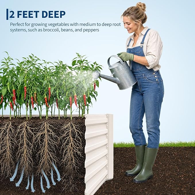 IDEALHOUSE 6x3x2 Ft Galvanized Metal Raised Garden Bed, 24-Inch Tall Heavy Duty Planter Box for Vegetables, Herbs & Flowers, Rust-Resistant Outdoor Gardening Bed, Beige