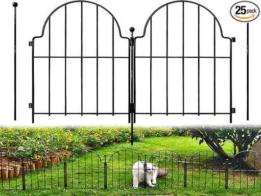 Blingluck Garden Fence, 17in(H) x 27.5 ft(L) Arched Rustproof Metal No Dig Fence Garden Fence Border,Ground Stake Animal Barrier Fence for Rabbit Dog, Outdoor Landscape Decor for Yard & Patio,25 Pack
