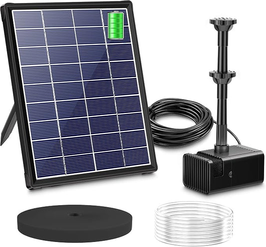 Biling 6.5W Solar Fountain for Bird Bath, DIY Solar Water Pump with 3000mAh Battery Backup Work All Day, 5ft Tubing 5 Nozzles for BirdBath, Small Pond, Fish Tank and Hydroponics