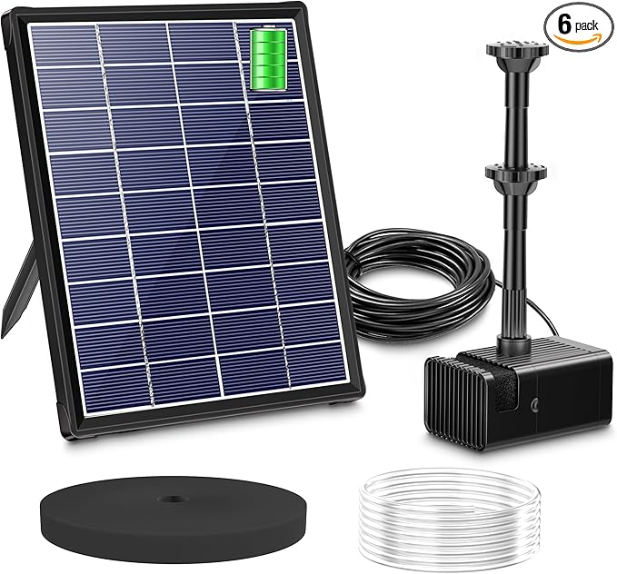 Biling 5.5W Solar Fountain for Bird Bath, DIY Solar Water Pump with 3000mAh Battery Backup Work All Day, 5ft Tubing 5 Nozzles for BirdBath, Small Pond, Fish Tank and Hydroponics
