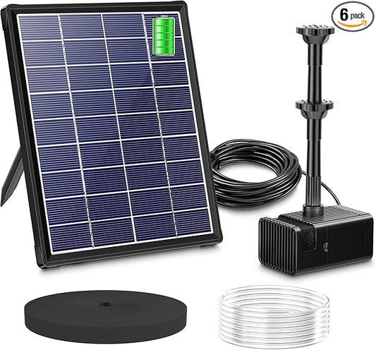Biling 5.5W Solar Fountain for Bird Bath, DIY Solar Water Pump with 3000mAh Battery Backup Work All Day, 5ft Tubing 5 Nozzles for BirdBath, Small Pond, Fish Tank and Hydroponics