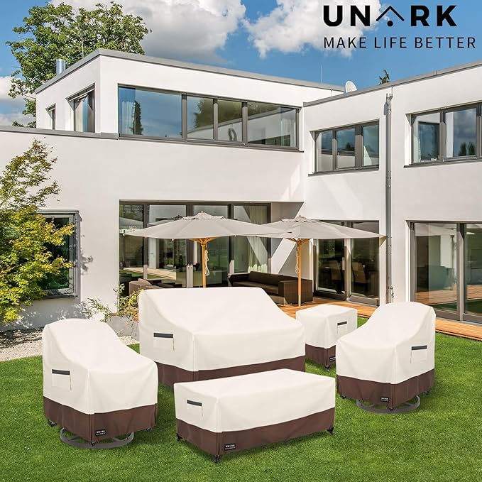Outdoor Patio Coffee Table Cover, 600D Waterproof Heavy Duty Outdoor Table Cover, Patio Furniture Covers 48 x 28 x 16 inches Beige and Brown