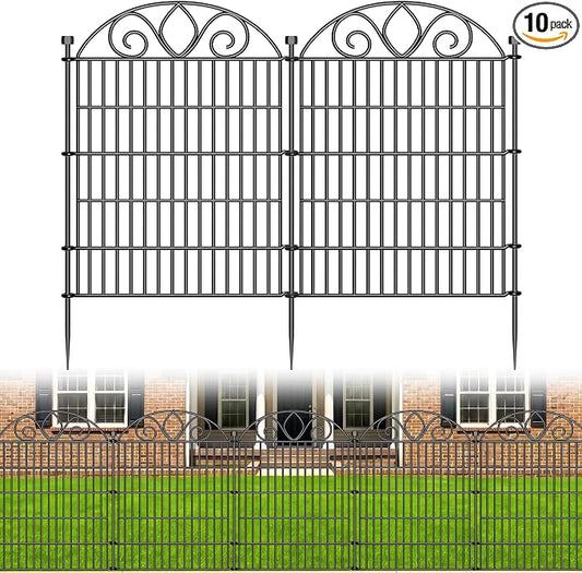 10-Panel No-Dig Tall Garden Fence – 34″H x 22′L Rustproof Metal Dog Fence, Decorative Yard & Garden Animal Barrier, Easy Install Outdoor Pet & Flower Bed Border, Temporary Fence