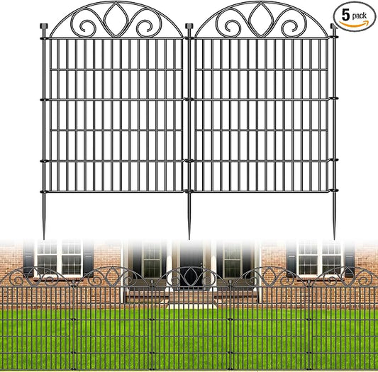 5 Panels No Dig Tall Garden Fence Panel – 34" H X 11' L Rustproof Metal Dog Fence Outdoor for Yard, Decorative Animal Barrier Fence for Pet, Garden Border, Patio, Flower Beds| Temporary Fencing