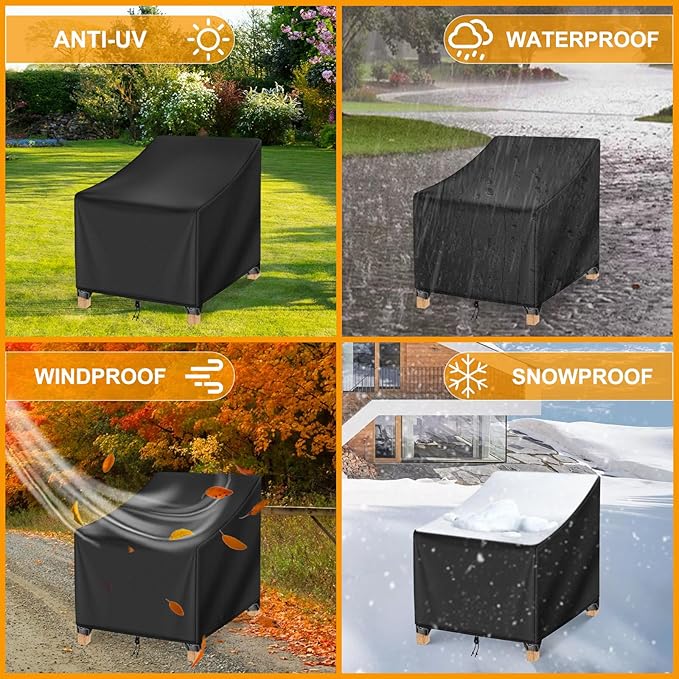 Kipiea Patio Chair Covers Waterproof Winter 2 Pack - Heavy Duty Lawn Outdoor Furniture Chair Covers with Anti UV and No Tears, No Fading (35" W x 35" D x 31" H)