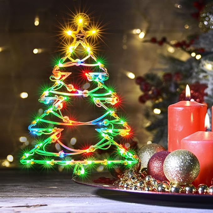 Christmas Window Silhouette Lights, Lighted Christmas Tree Double Sided Decorations with 50 Count Incandescent Mini Light for Holiday Indoor Wall Door Glass Decor
